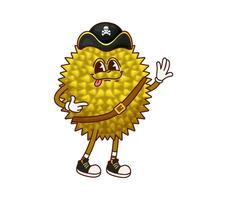 Pirate sailor durian fruit groovy cute character vector