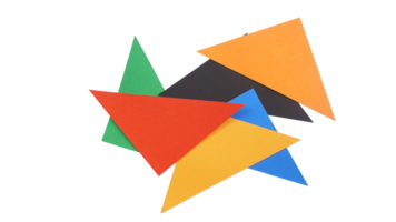 Blank colorful paper stickers mock up in triangle shape isolated on transparent background png