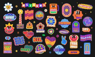 Retro y2k icons and stickers groovy patch labels vector