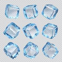 Isolated ice cubes. Realistic crystal blocks set vector