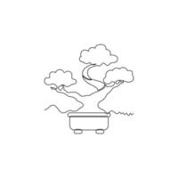 one line art Bonsai illustration. line art, one continuous line, simple, hand drawn and sketch style. for icons, symbols, signs or logos vector