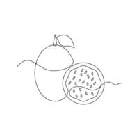 one line art Passion Fruit illustration. line art, one continuous line, simple, hand drawn and sketch style. for icons, symbols, signs or logos vector