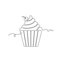 one line art Cupcake illustration. line art, one continuous line, simple, hand drawn and sketch style. for icons, symbols, signs or logos vector