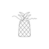 one line art Pineapple illustration. line art, one continuous line, simple, hand drawn and sketch style. for icons, symbols, signs or logos vector