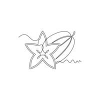 one line art Star Fruit illustration. line art, one continuous line, simple, hand drawn and sketch style. for icons, symbols, signs or logos vector