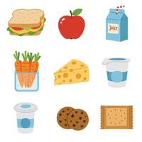 Lunchbox Sandwich with Apple, Carrots, Cheese, and Juice. vector