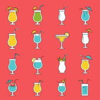 Cocktail set with line art style, and red background. vector