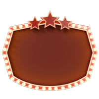 3D rendering of a retro billboard or blank board with a light bulb and a star icon. concept Now showing. Showtime Retro Signs png