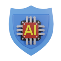 3d render of shield icon and ai chip. web protection concept using artificial intelligence or ai png