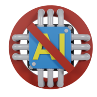 3d render of AI chip with prohibited symbol. concept of stop or prohibition using artificial intelligence png