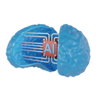 3d render icon AI chip with brain. concept of thinking idea using artificial intelligence or ai png