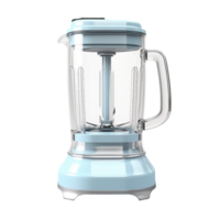 A close up shot of a light blue blender with a clear pitcher against a transparent background in a studio png