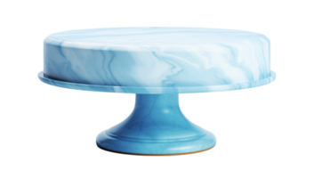 A light blue cake with marbled frosting on a matching cake stand against a transparent background view png