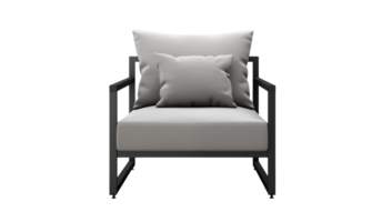A chair with gray cushions and a metal frame on a transparent background showing a modern design style png