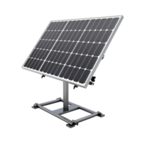 A single solar panel on a metal stand against a transparent background in a studio setting view from the front png