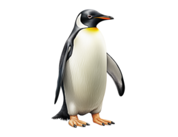 A single emperor penguin standing upright with a transparent background in a studio setting alone png