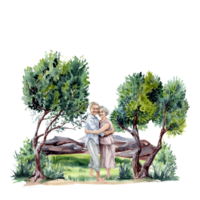Senior pair in the nature with trees and rocks png