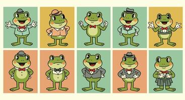 Funny Frog Cartoon Characters. vector