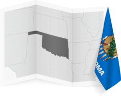 Oklahoma grayscale map and hanging flag. png