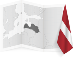Latvia grayscale map and hanging flag. png