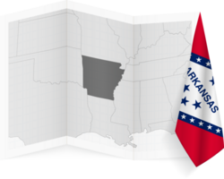 Arkansas grayscale map and hanging flag. png