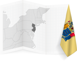 New Jersey grayscale map and hanging flag. png