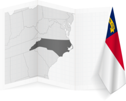 North Carolina grayscale map and hanging flag. png