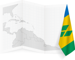 Saint Vincent and the Grenadines grayscale map and hanging flag. png
