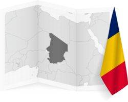 Chad grayscale map and hanging flag. png