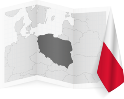 Poland grayscale map and hanging flag. png