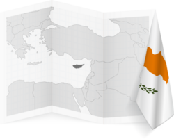 Cyprus grayscale map and hanging flag. png
