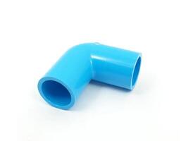 Closeup blue pvc connector isolated on white background photo