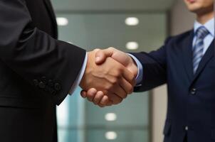 two businessman shake hand with partner photo