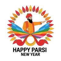 Flat Parsi New Year Design with Sunburst Motif. vector