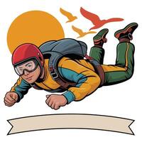 Skydiver with banner flying over the sun vector