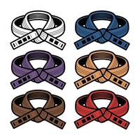Six different colored belts with the word karate written on them vector