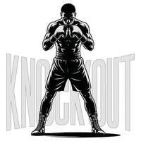 A black and white illustration of a boxer vector