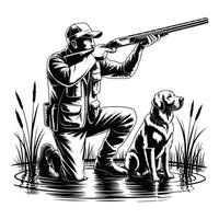 A man with a gun and dog in the water vector