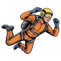 Skydiver in orange jumpsuit with helmet and goggles vector