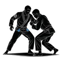 Two men in black and white fighting in a karate stance vector