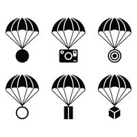 Parachute icon set with camera, parachute and box vector