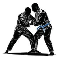Two men in black and blue karate gear are fighting vector