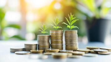 A Stack Of Coins Forming An Increasing Graph, Symbolizing The Growth Background, Luxury HD wallpaper Image, Trendy high resolution Desktop Background photo