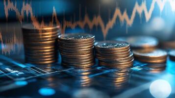 A stack of coins arranged like a business graph, showing the expansion Background, Luxury HD wallpaper Image, Trendy high resolution Desktop Background photo