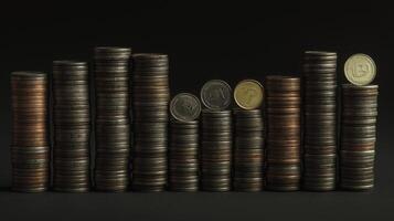 Coins arranged in a bar chart format, showing an upward trend Background, Luxury HD wallpaper Image, Trendy high resolution Desktop Background photo