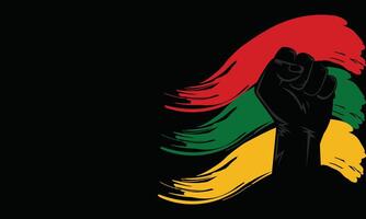 Raised clenched fist symbolizing freedom with Afrocentric Juneteenth pattern background. Includes copyspace for text. Ideal for liberation and empowerment themes. vector