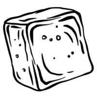 illustration of a single Ice Cube in sketch style. Linear drawing of frozen block for beverage and cocktail design projects. Monochrome etching painted by black inks for cookbook or menu design vector