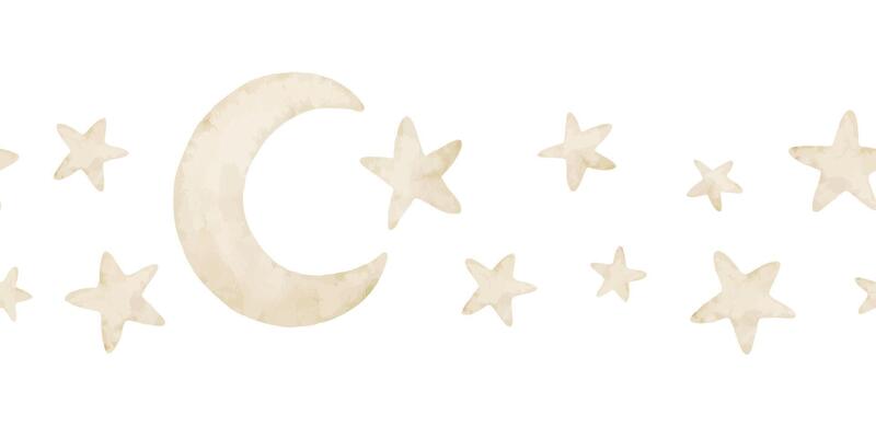Watercolor star and moon Border for baby shower invitations. Illustration of seamless pattern for childish greeting cards or nursery decor in pastel colors. Sky frame for kids room. Dreamy ornament.