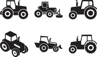 Dynamic Tractor Silhouette Collection Precision Machinery Icons for Innovative Rural Projects vector