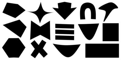 Set of arrow, cross mark or X mark, rectangle, pentagon and more abstract shapes isolated for creative assets. vector
